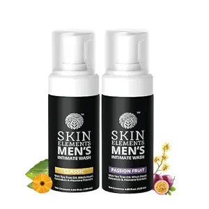 Skin Elements Men's Intimate Wash Combo | Pack of 2 | Jabon Intimo Hombre | Tea Tree Oil + Passion Fruit | pH Balanced Foaming Wash | Soothes, Refreshes & controls Bad Odor | (240 ml)