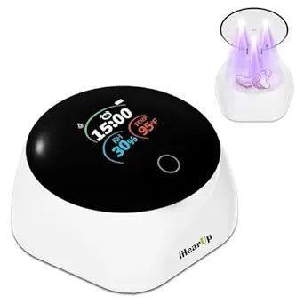 Hearing Aid Dryer & Dehumidifier,15 Mins World's Fastest,Removes Sweat & Moisture for Hearing Aids,Earbuds,Amplifiers,Smart Digital Display,Rechargeable Type C (White Cable)