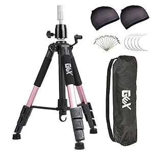 GEXWORLDWIDE GEX 55" Mannequin Tripod Stand Heavy Duty Wig Stand Canvas Block Training Doll Manikin Head for Cosmetology Hairdressing (Rose Gold)