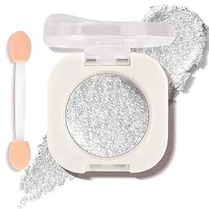 Cold Silver Glow Eyeshadow with Brush, Single Glitter Eye shadow Palette |
