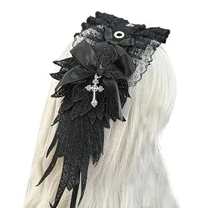 Lolita Headband–Gothic Lolita Hair Accessories with Wing Bow&Cross,Maid Headpiece for Lolita Dress Cosplay (black)