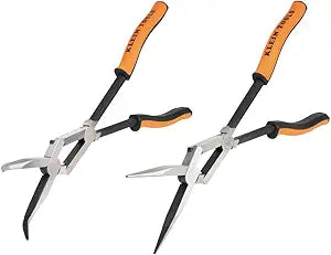 Klein Tools 71402 Needle Nose Pliers and Bent Nose Pliers Set, Knurled Jaws, Double Rivet, Extended Reach for Tight Spaces, 13-Inch, 2-Piece