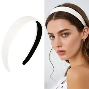 Wecoe White PU Leather 1 Inch Wide Non-Slip Fashion Headband Hair Accessory for Women and Girls, Holiday Costume Diademas Coreanas Para Mujer