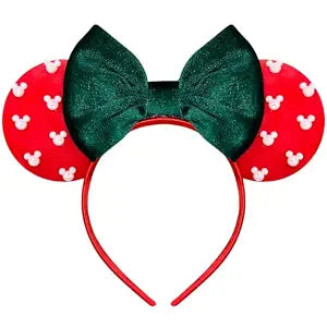 Trnerm Red & Velvet Green Fuzzy Mouse Ears Headband Cute Beads with Bows