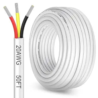 50FT 20 Gauge 3 Conductor Electrical Wire, 20AWG PVC Thermostat Wire, Low Voltage Landscape Wire for LED Lighting Strips Automotive Security Alarm Speaker, White