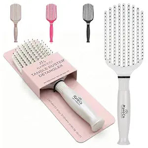 KareCo Premium Tangle Buster Brush – Travel Detangling Hair Brush with Non-Slip Rubber Handle & Soft Nylon Bristles, Wet & Dry Hair Detangler for All Types, Pearl
