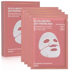 Collagen Face Mask, 4 Pack Bio-Collagen Real Deep Mask Overnight Hydrating Face Mask for All Skin Types,Original Hydrating Collagen Face Mask