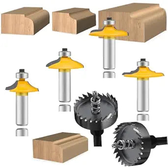 OLETBE 1/2 Inch Shank Router Bit Sets 4 PCS Round Over Panel Cabinet Door Rail and Stile Router Bits Woodworking Wood Cutter Woodwork Carbide Groove Tongue Milling Tool(Panel)