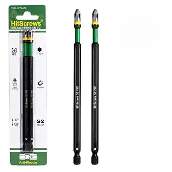6" Long Phillips Head Bits #2, Ball-Notch Locking Anti-Wobble Screwdriver Bits,360 Laser Etched CNC Tip & Taiwan S2 Steel Magnetic 2 Phillips Bit,Impact Zone for Roofers & Carpentry | 2 Pack