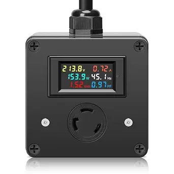AC Power Meter with Color LCD Digital Display Screen and NEMA L6-30 Plug, 120-240V 30A, Real-Time Monitoring of Voltage, Current, Power, Energy, Frequency, and Power Factor