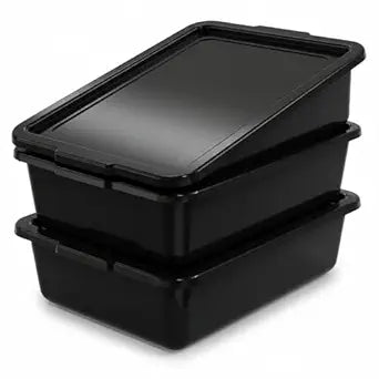 3-Pack 13 L Commercial Bus Tubs/Tote Box with Lids, Black Plastic Storage Wash Basin Tub