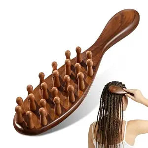 Natural Sandalwood Loc Brush - Ergonomic Dreadlock Detangling Hairbrush Wide Tooth for Microlocs & Sisterlocs, Wooden Scalp Massager Tool for Hair Growth, Hair Styling for Men & Women