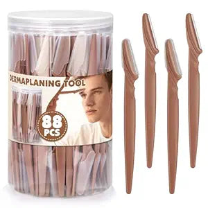 88 Pcs Eyebrow Razors & Face Razors for Women in Storage Jar ��� Terracotta Dermaplane Razor for Face & Men, Precision Face Shaver with Protective Covers,Stocking Stuffers