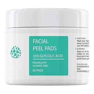 Glycolic Acid 35% Toner Pads AHA Facial Resurfacing Exfoliate Salicylic Acid Exfoliating Face Wipes Chemical Peel Exfoliant Peeling Glycolic Peel Pad for Wrinkles Acne Blemish 50 Pads