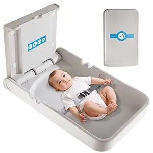 Baby Changing Station Wall Mounted,Baby Changing Table with Safrty Strap,HDPE Fold-Down Diaper Changing Station Table,Foldable Diaper Changing Unit for Commercial Bathroom (Gray-Vertical)