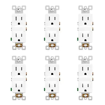 ELEGRP Decorative Outlet Night Light, Electrical Wall Outlets with Built in Led Guidelight 6000K, Tamper Resistant Receptacle, 15 Amp 125 Volt, Matte White, 6 Pack