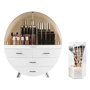 Elegant Dustproof Makeup Storage Organizer Box, Waterproof Large Cosmetics Organizer Storage with Drawers Skincare Cosmetic Display Cases for Countertop Bathroom Dresser Dedroom