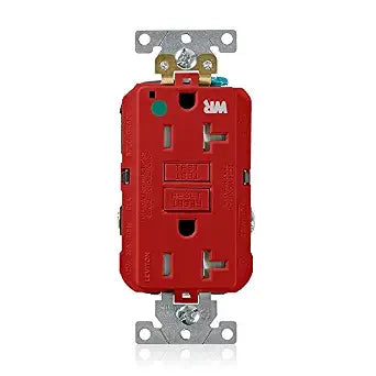 Leviton 20A-125V Extra-Heavy Duty Hospital Grade Tamper/Weather-Resistant Duplex Self-Test GFCI Receptacle, GFWT2-HGR, Red