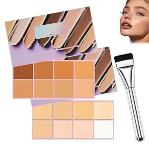 Soft Matte Cream Concealer 8 Shade Fade Palette, Soft Matte Cream Foundation, Cover with Applicator, Concealer for Dark Circles, Blemishes & Contouring, Waterproof & Long Lasting (Medium+Light)