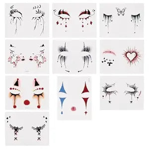 10Pcs Halloween Face Tattoos,Clown Face Tattoo,Ghost Makeup Tattoo