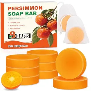 8 Pcs Persimmon Soap for Old People Smell with 2 Mesh Soap Bag