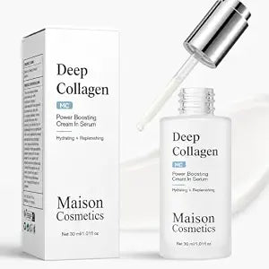 Maison Cosmetics Deep Collagen, Korean Skin Care Collagen Serum with Collagen and Hyaluronic Acid, Plumping, Firming & Instant Hydration for Mature Skin, Glow, 1.01 fl oz / 30 mL (1PCS)