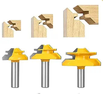 TOTOWOOD 45 Degree Lock Miter Router Bit 3-Piece Set, for 31/64", 3/4"1"Cutting Height, 1/2 Inch Shank.Woodworking Tools Joint Router Bits 3PCS 1/2 Shank