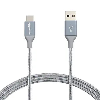 Amazon Basics Nylon Braided USB-A to USB-C Fast Charging Cable, USB 2.0, 480Mbps Speed, USB-IF Certified, for Apple iPhone 16/15, iPad, Samsung Galaxy, Tablets, Laptops, 6 foot, Dark Grey