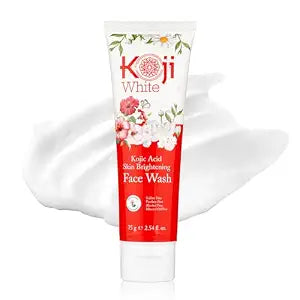 Koji White Kojic Acid Skin Brightening Face Wash for Exfoliating Face, Hydrating Face Moisturizer, Vegan Face Wash, Even Skin Tone with Vitamin C, Flower Extracts, Vitamin E, 2.54 Fl Oz