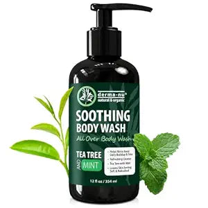 Derma-Nu Tea Tree Oil Body Wash with Eucalyptus & Mint — Purifying Deep Cleansing Shower Gel | Odor Control Body & Foot Wash | Active Men & Women | All Skin Types | Sulfate Free — 12 oz