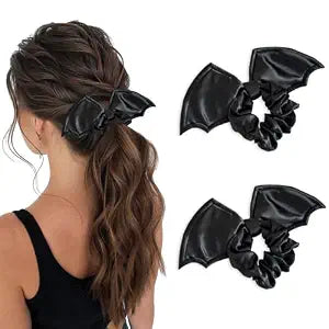 Halloween Bat Hair Scrunchies for Women Goth Hair Accessories Black Bats Headbands Elastic Hair Ties Black Bat Scrunchies Gothic Hairband Cute Halloween Rubber Band Party Supplies