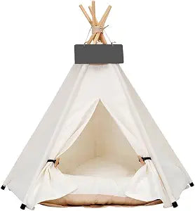 Scnbom Pet Teepee Dog & Puppy Cat Tents Tipi Bed Portable Houses | with Thick Cushion for Pets Up to 15lbs