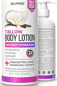 Beef Tallow Body Lotion with Magnesium, Shea Butter, Avocado, Honey - Natural Lotion with Vitamin E - Fast Absorbing, Non-Greasy Moisturizer for Dry & Sensitive Skin, Daily Hydrating Body Cream