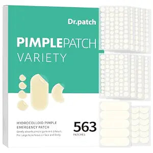 563 Count Pimple Patches - Hydrocolloid Acne Patches for Face & Body, Invisible Thin, Large & Small Sizes for Whiteheads, Zits & Breakouts (Dots, Strip, Contoured 6 Sizes)