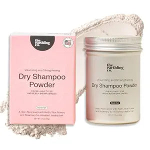 The Earthling Co. Dry Shampoo - Non Aerosol Volumizing Powder for Oil - Natural, Organic Ingredients for Brown and Black Hair - Talc-free formula with Rosemary Oil and Biotin (Dark Hair, 1.5 oz)