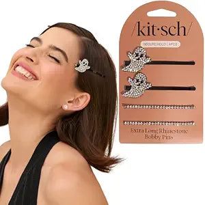 Kitsch Extra Long Metal Rhinestone Bobby Pins - 4pc Set