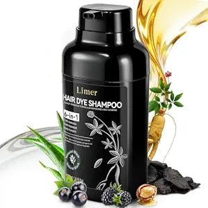 Limer Natural Black Hair Dye Shampoo for Gray Hair, 3 in 1 Color Shampoo