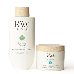 Raw Sugar The Deep Cleanse Shampoo & The Moisture Smoothie Mask Duo, Without SLS/SLES & Parabens, Color-Friendly, Vegan