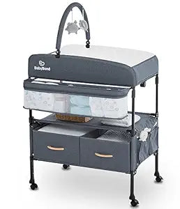 BabyBond Portable Baby Changing Table with 2 Storage Baskets, Foldable Changing Table Dresser Diaper Changing Table Height Adjustable Changing Station for Infant and Newborn(Grey)