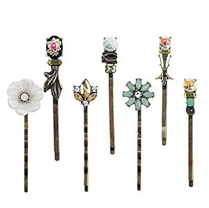 7PCS Vintage Hair Clips Elegant Retro Flower Hair Pins Floral Bobby Pin Set