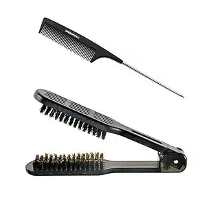 Double Sided Clamp Brush Hair Straightener, Straightening Hairbrush Comb