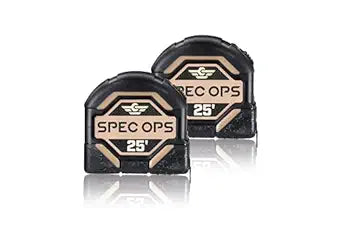 Spec Ops Tools Tape Measure for Measuring & Layout, 1 1/8" Double-Sided Blade and Military-Grade Composite Case, 25 Foot (2) (Retail)