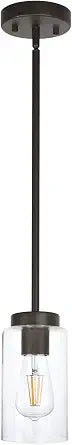 One Light Chandeliers Modern Clear Glass Pendant Lighting Oil Rubbed Bronze Dining Room Lighting Fixtures Hanging Contemporary Lamp Semi Flush Mount Ceiling Lights