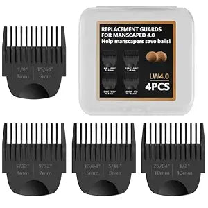 4 Pack Guards for Manscaped Lawn Mower 4.0 - Adjustable Lawnmower 4.0 Trimmer Guards with Organizer, Waterproof Guide Comb Replacement for Manscaped 4.0 Attachments, Cutting Lengths from 1/8" to 1/2"