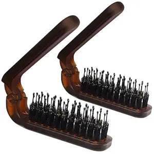 2 Pack Foldable Boar Bristle Brush, 3.7" Pocket Size Amber
