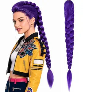 24 Inch Purple Braided Ponytail Hair Extensions for Kids Cosplay Halloween
