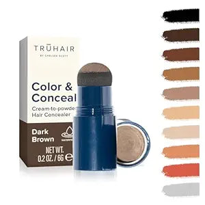 TRUHAIR Color & Conceal Waterproof Root Touch Up Hair Color Concealer - Hair Cover up for Gray Coverage and Hairline Filling - 11 Hair Colors Available (Dark Brown)