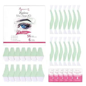 Beauty7 Eyebrow Wax Strips at Home for Women, Facial Hair Removal Waxing Strips for Face, Large Pack 56 Strips with 6 Calming Oil Wipes for All Skin Types