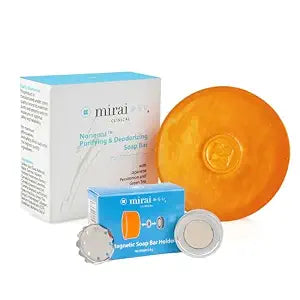 Mirai Clinical Persimmon Soap Bar, Magnetic Soap Holder, Nonenal® Solution