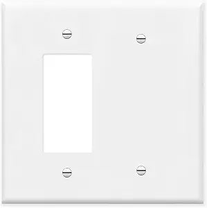 OVERSIZED 2 Gang Metal Combination Switch Plate, 1 Blank and 1 Decorator Style Opening Combo Oversize Wall Plate, JUMBO Combo Rocker and Blank Wall Plate - White - UL Listed, 5.5" x 5.5" - Made in USA